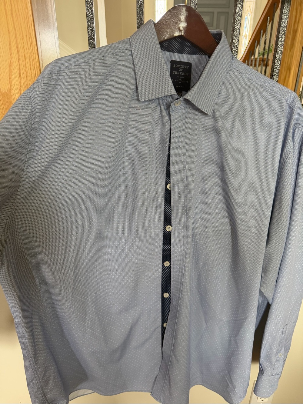 Society of Threads Men's Gray with Navy Blue Trim Dress Shirt